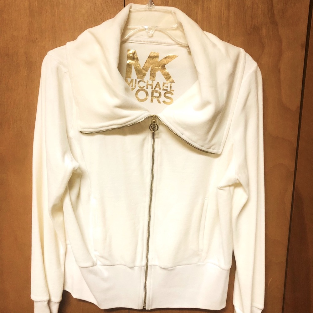 Michael Kors Cream full Zip Jacket With Gold Trim
